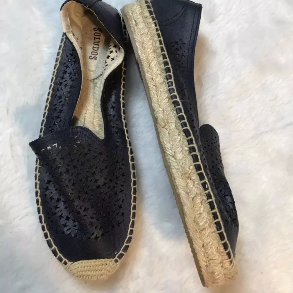 Soludos Navy Leather Cut Out Slip on Sneakers